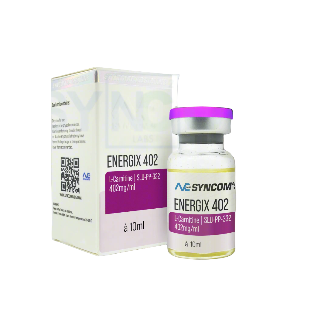 SYNCOM LABS ENERGIX 402 L-Carnitine vial and packaging on a white background